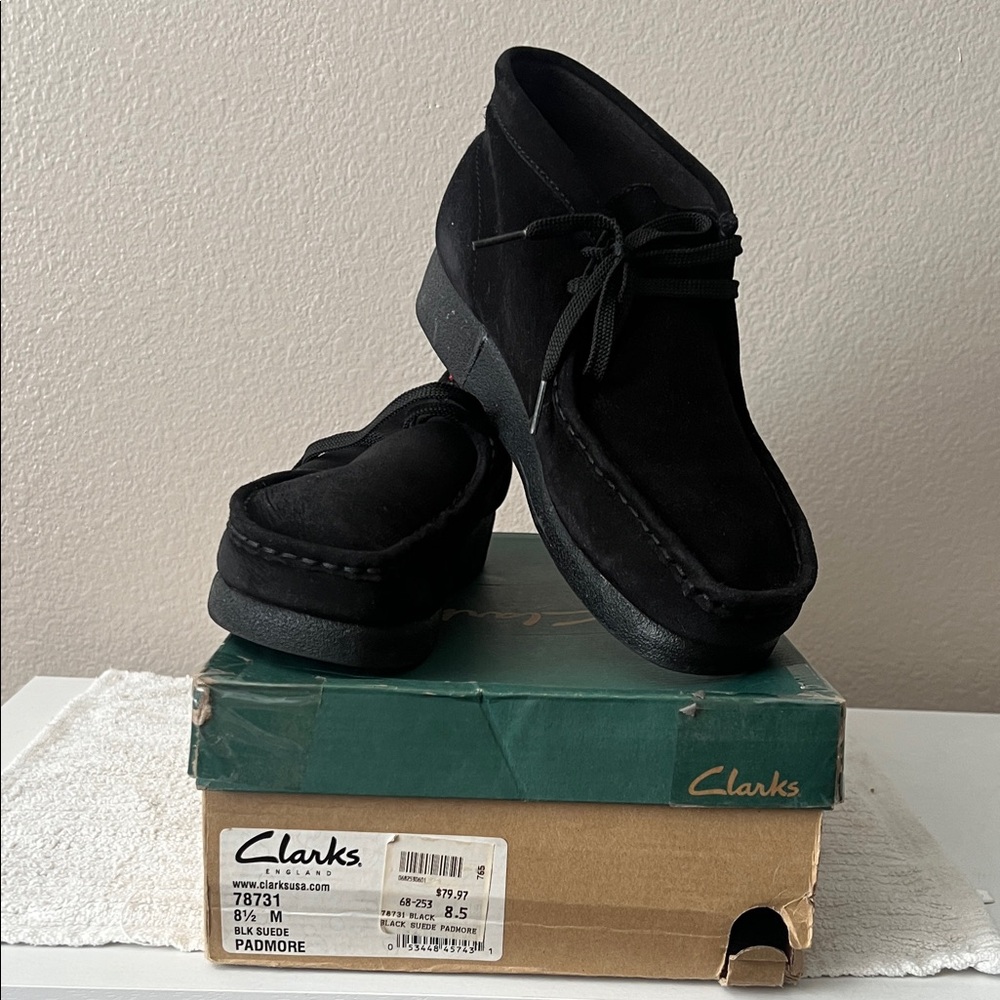 Clarks Black Suede Lace-Up Boots